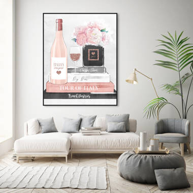 Oliver Gal Rosegold Library, Italian Wine Library Glam Pink Framed